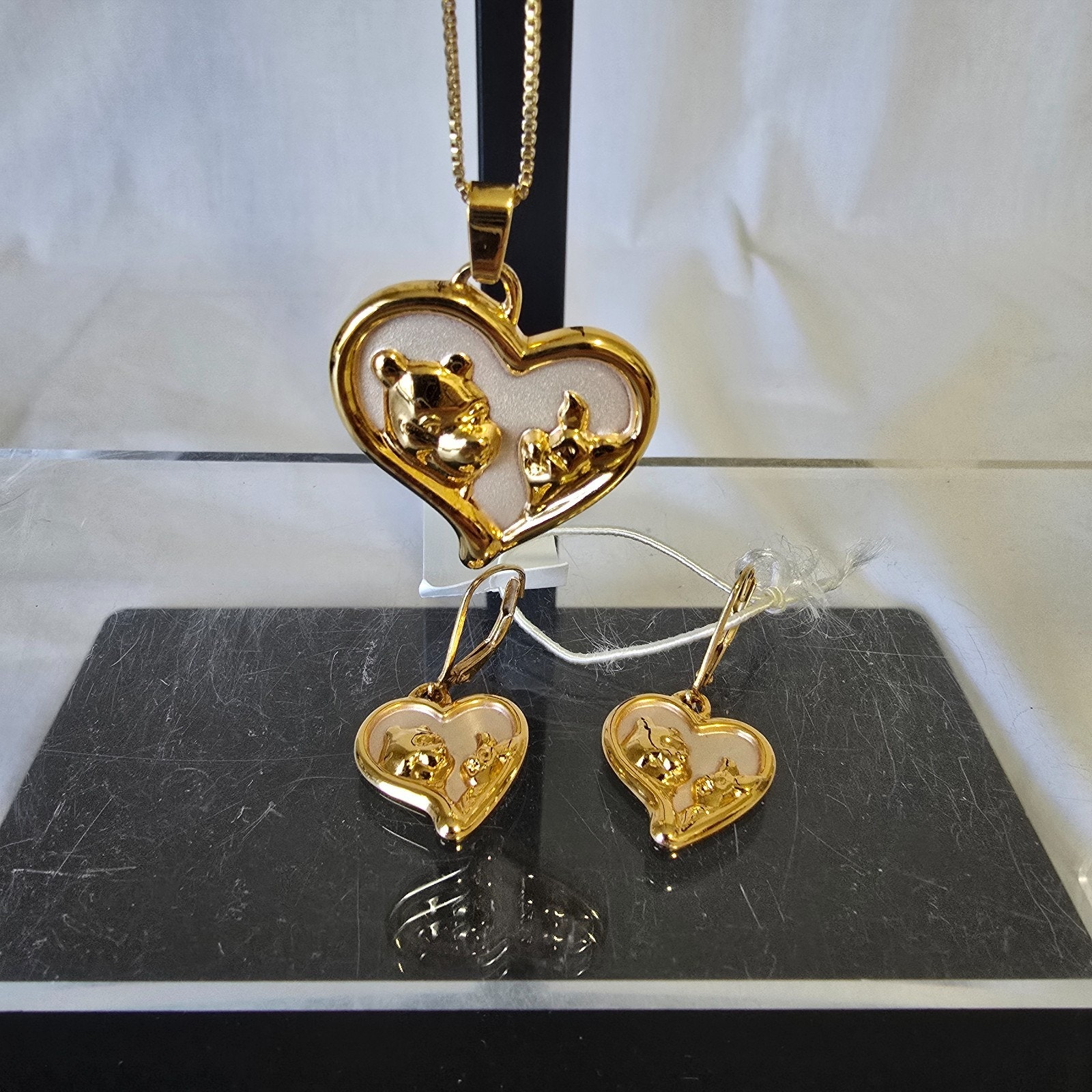 Lenox Winnie The Pooh Heart Of Gold Pendent Necklace & Earrings 24k Gp Sterling — image 7 of 8